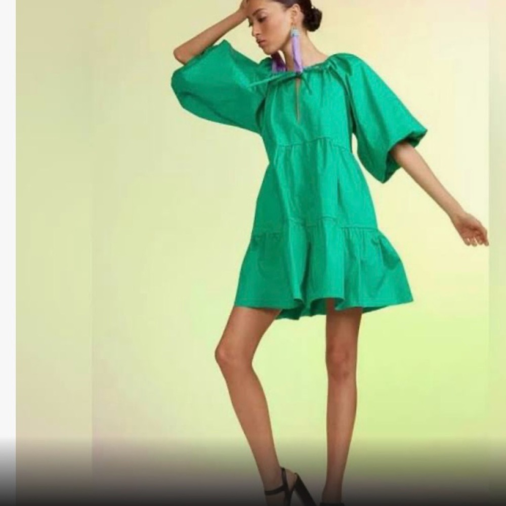 Cynthia Rowley Kasbah Green Cotton Mini Tier Dress Sz M Retail $425 NWT